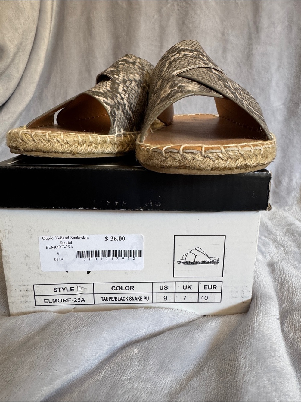 Qupid Taupe and Black Snake-Print Espadrille Slide Sandal